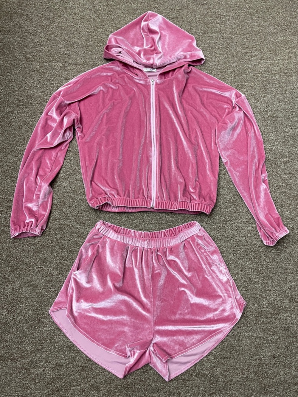 Pink Velvet Hoodie & Shorts Set woman size M